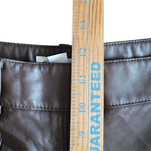 Calvin Klein Faux Leather Pants Sz 8 Brown Straight Leg Mid Rise Minimalist NWOT - Picture 11 of 14